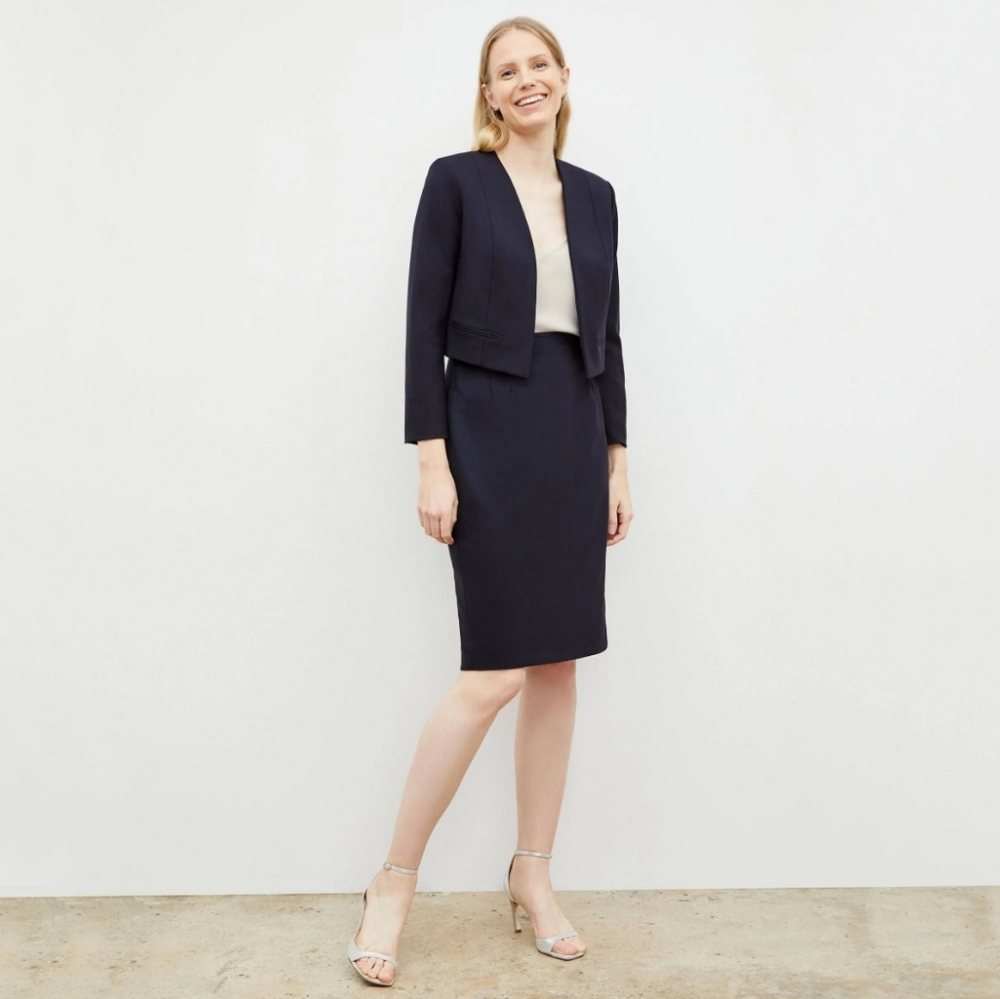 Isaac Hazan Women's Wool twill Navy Blue NWT Skirt 14